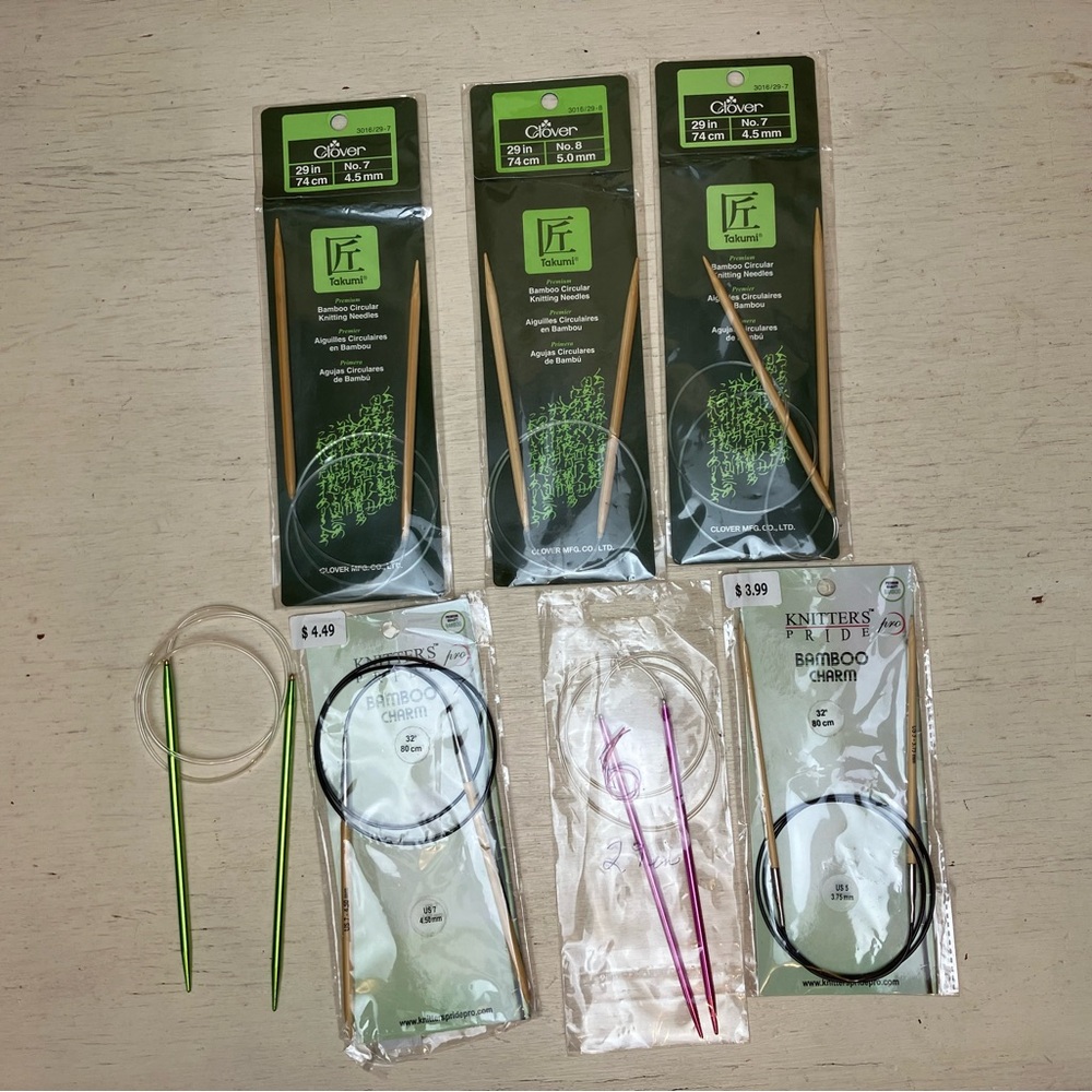 Love Clover Bamboo Circular Knitting Needle Set - Green, Natural, Pink, Black